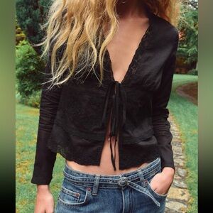 Zara Black V-Neck Lace Blouse